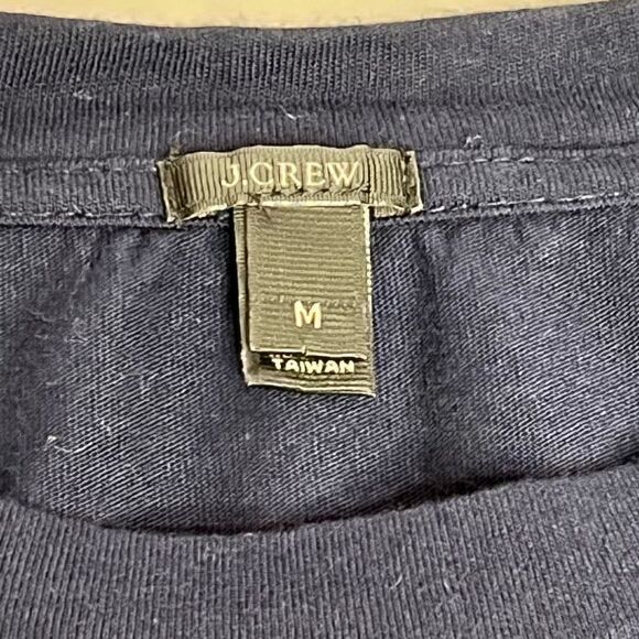 J. Crew 3/4 sleeve navy blue top with green and white striped sleeves size M - Picture 10 of 10